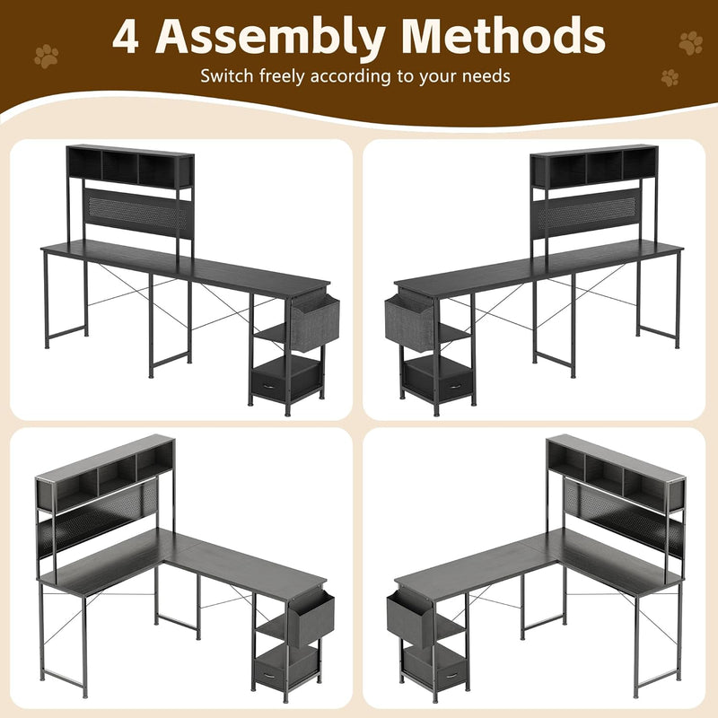 148x120CM L-Shaped Corner Gaming Desk Reversible Computer