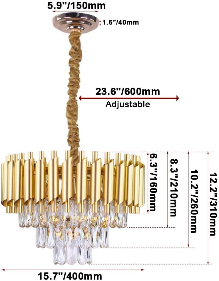 15.7-Inch 3-Tier Crystal Chandelier 5-Light E14