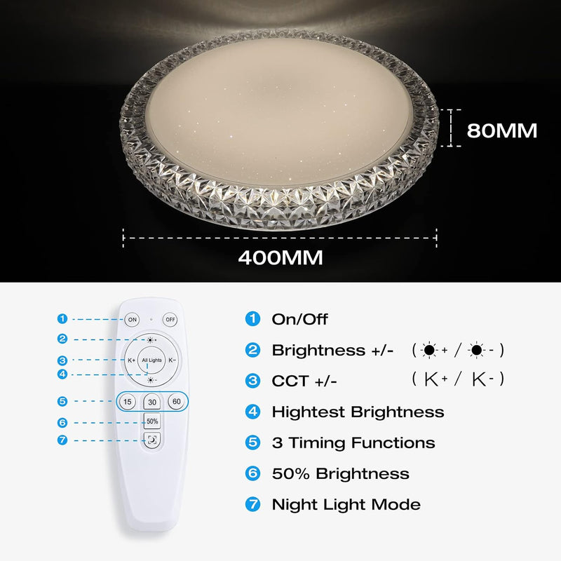15.7in LED Ceiling Light 40W Dimmable Colour Temperature