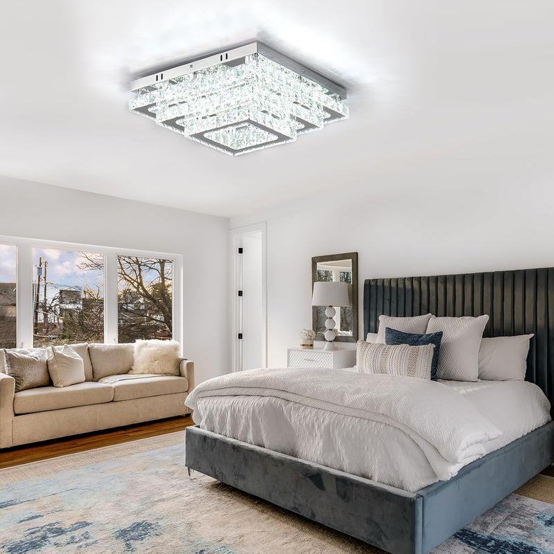 15 Inch Square Crystal LED Ceiling Light 61W
