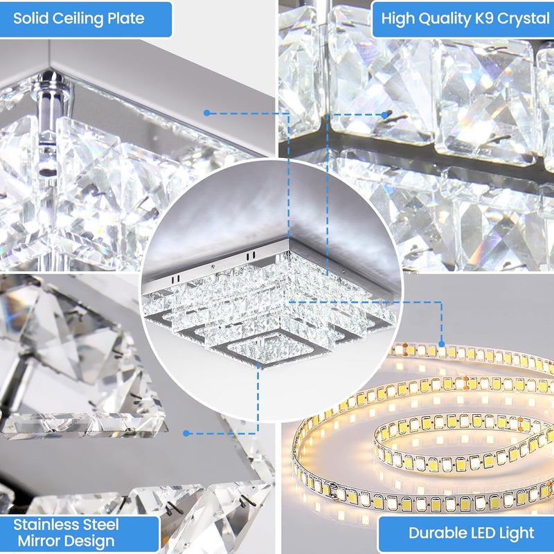 15 Inch Square Crystal LED Ceiling Light 61W