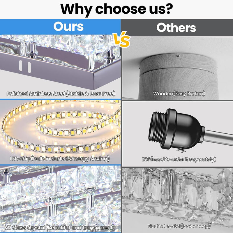 15 Inch Square Crystal LED Ceiling Light 61W