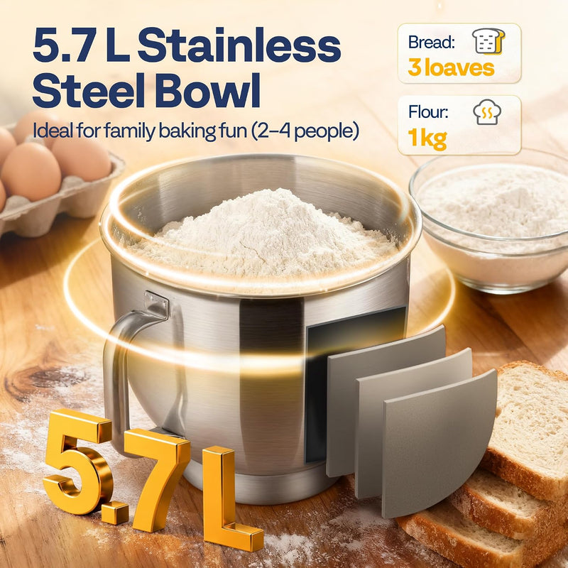 1500W Stand Mixer for Baking 5.7L Kitchen
