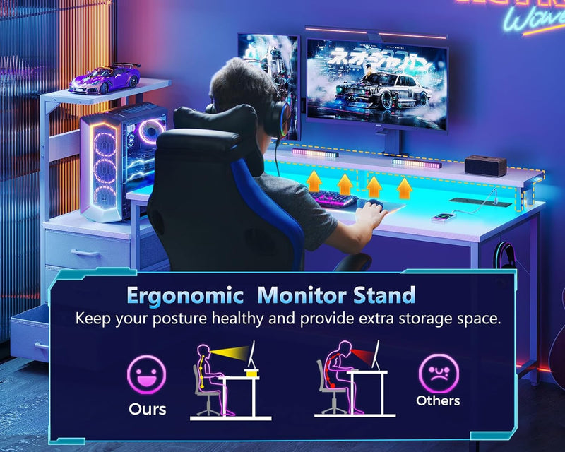 150x50CM Gaming Desk with LED Lights Power