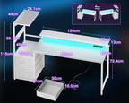 150x50CM Gaming Desk with LED Lights Power