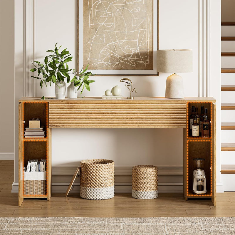 155CM Wood Fluted Narrow Console Table with Storage
