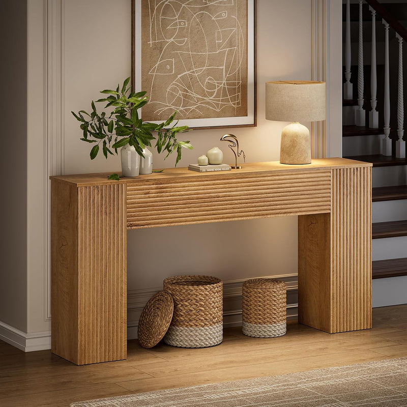 155CM Wood Fluted Narrow Console Table with Storage