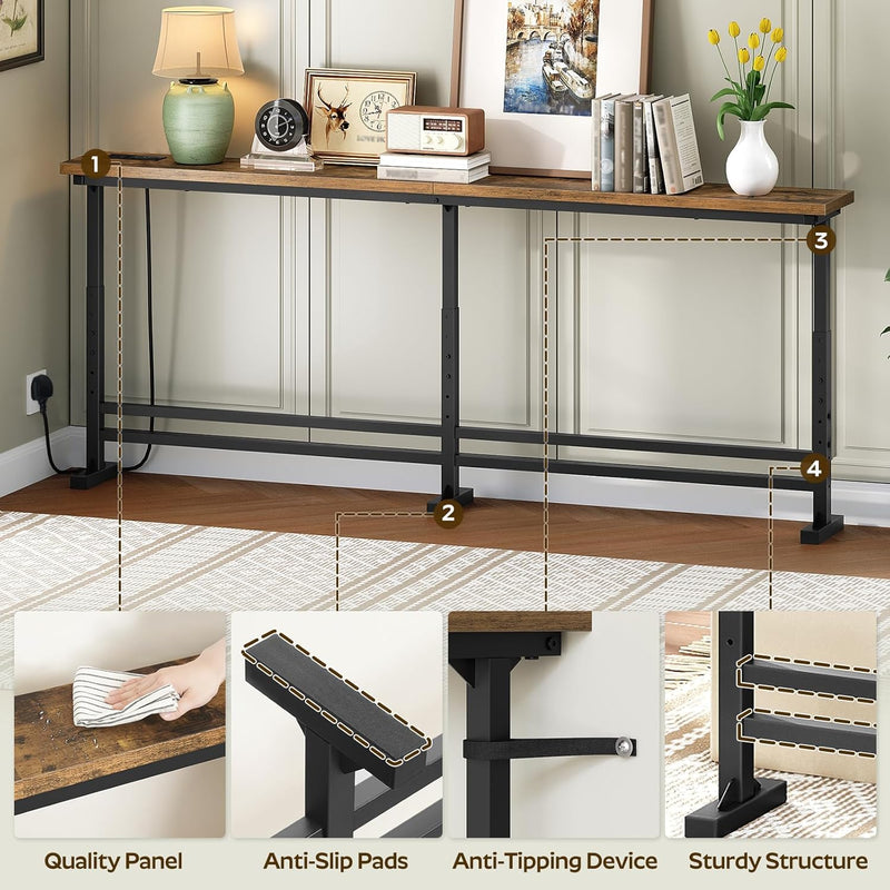 Slim Console Table Height-Adjustable Behind Sofa