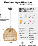 16” Large Boho Rattan Chandelier Modern Rustic Wicker