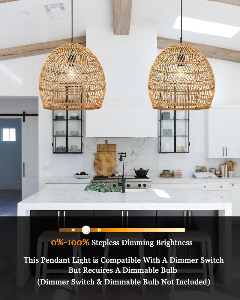 16” Large Boho Rattan Chandelier Modern Rustic Wicker