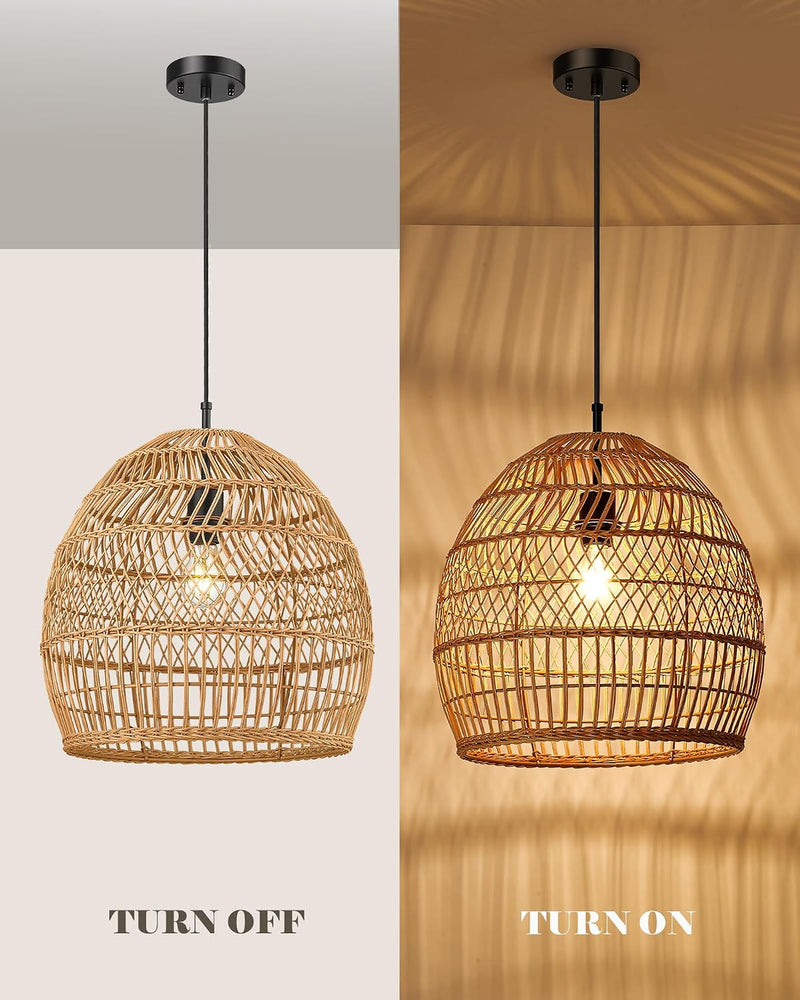 16” Large Boho Rattan Chandelier Modern Rustic Wicker