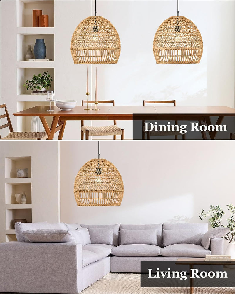 16” Large Boho Rattan Chandelier Modern Rustic Wicker