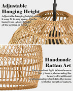 16” Large Boho Rattan Chandelier Modern Rustic Wicker