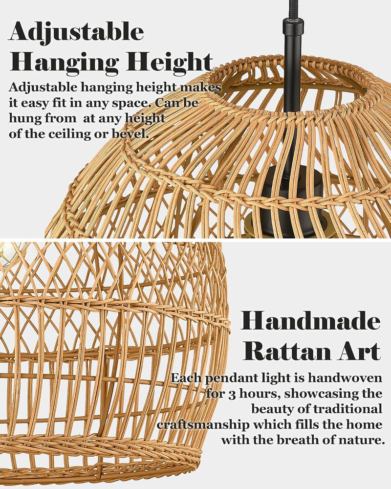 16” Large Boho Rattan Chandelier Modern Rustic Wicker