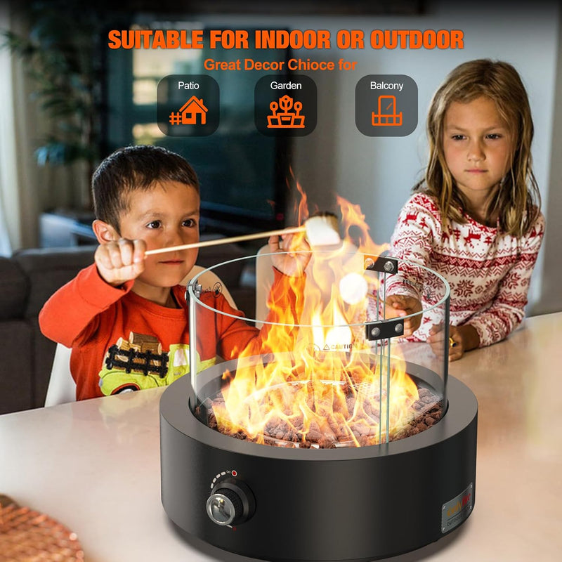 16" Tabletop Gas Fire Pit with Lava Rocks