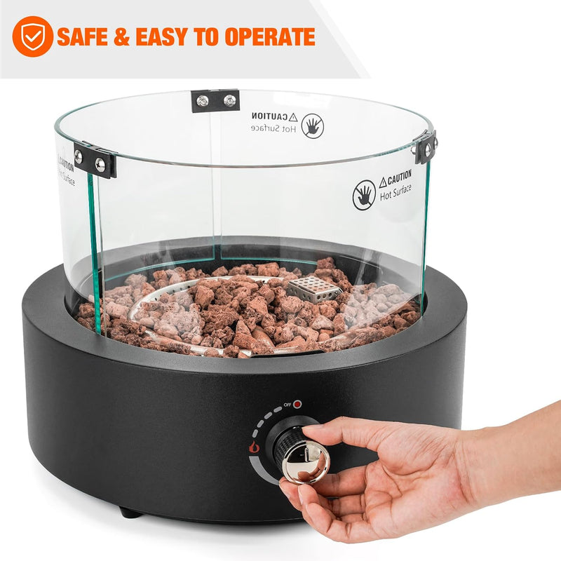 16" Tabletop Gas Fire Pit with Lava Rocks
