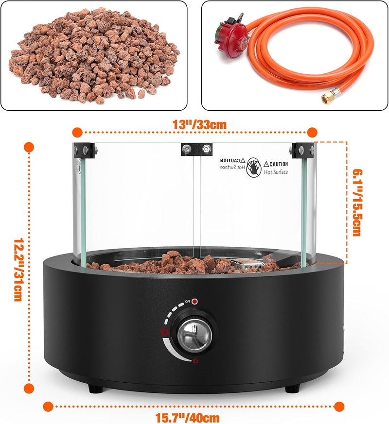 16" Tabletop Gas Fire Pit with Lava Rocks