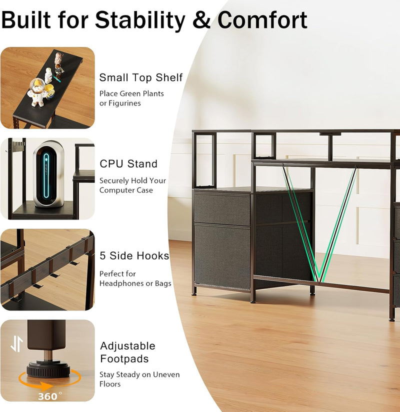 160CM Computer Desk with Printer Stand and Storage