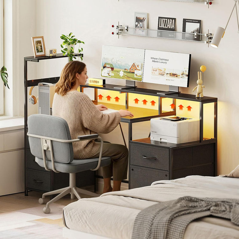 160CM Computer Desk with Printer Stand and Storage