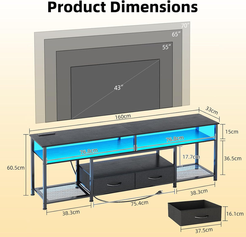 160CM TV Stand Cabinet Unit with Charging Station