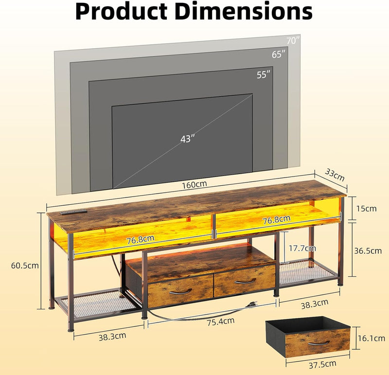 160CM TV Stand Cabinet Unit with Charging Station