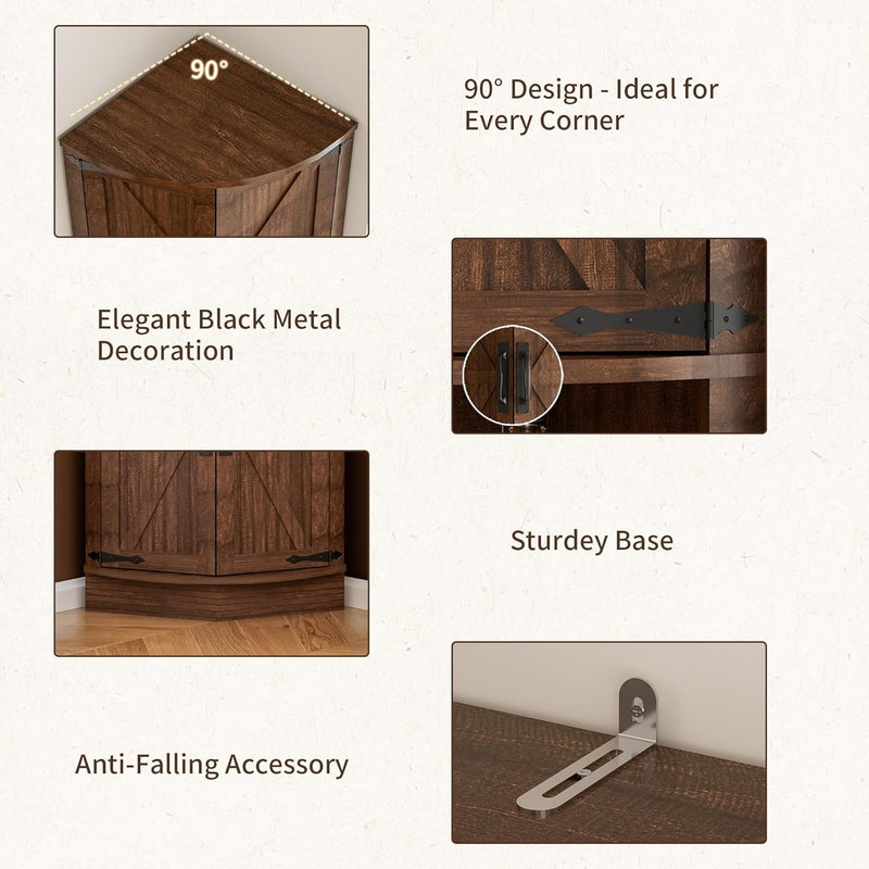 165CM Tall Corner Storage Cabinet with Barn Doors