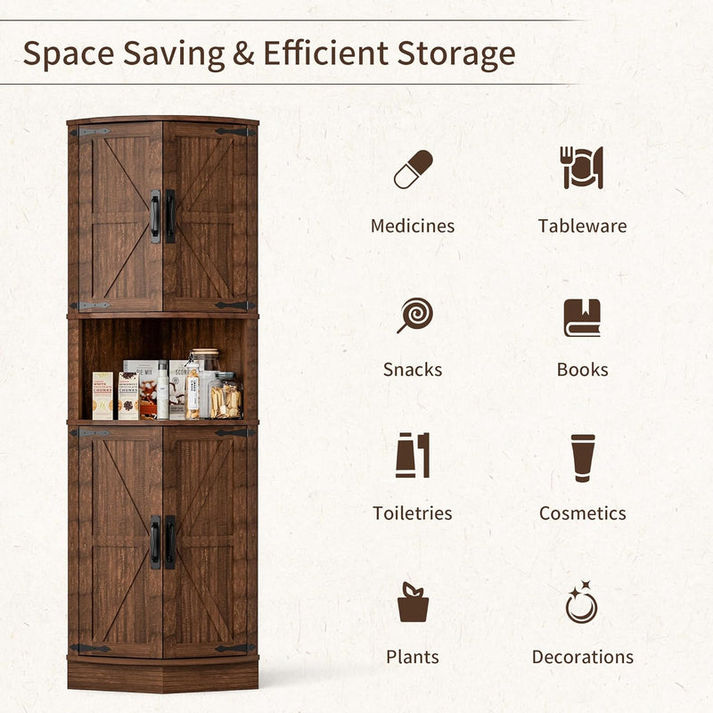 165CM Tall Corner Storage Cabinet with Barn Doors