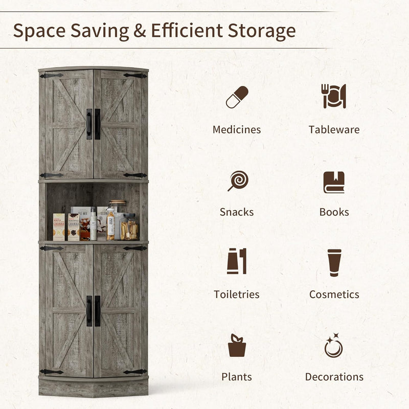 165CM Tall Corner Storage Cabinet with Barn Doors
