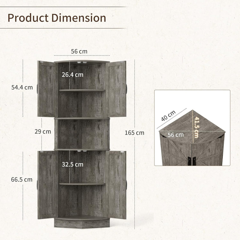 165CM Tall Corner Storage Cabinet with Barn Doors
