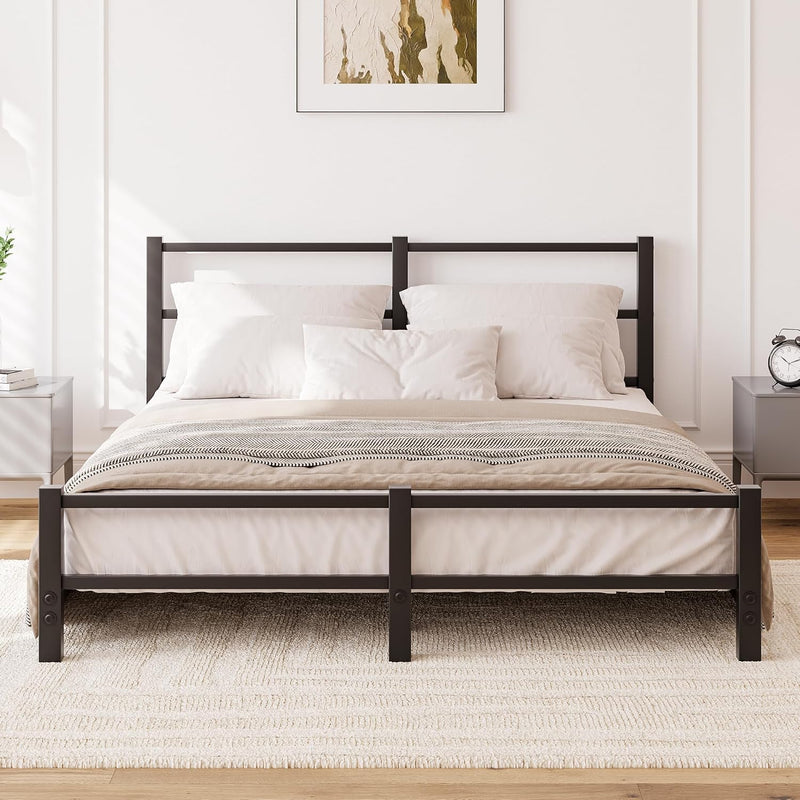 Low Profile Bed Frame with Metal Headboard
