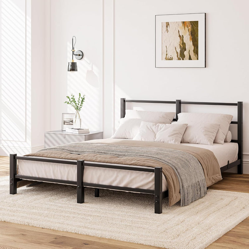 Low Profile Bed Frame with Metal Headboard