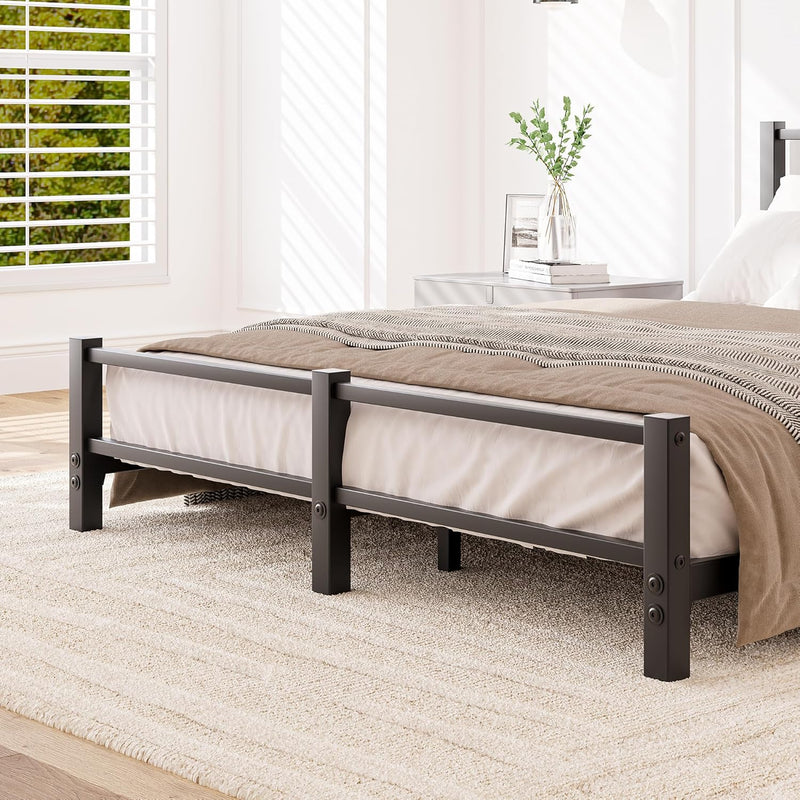 Low Profile Bed Frame with Metal Headboard