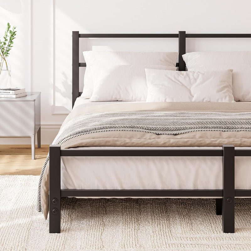 Low Profile Bed Frame with Metal Headboard