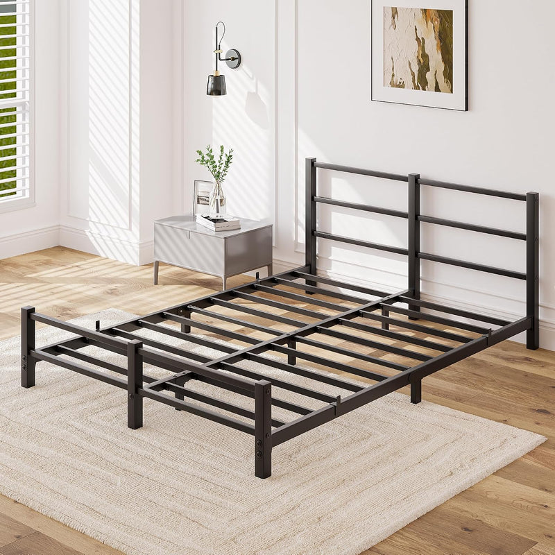 Low Profile Bed Frame with Metal Headboard