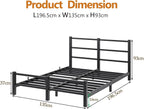 Low Profile Bed Frame with Metal Headboard