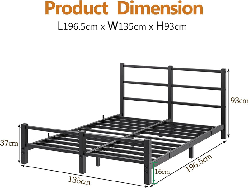 Low Profile Bed Frame with Metal Headboard
