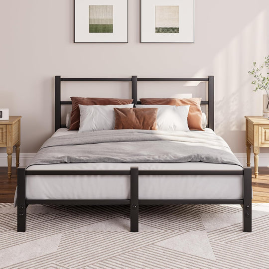 Low Profile Bed Frame with Metal Headboard
