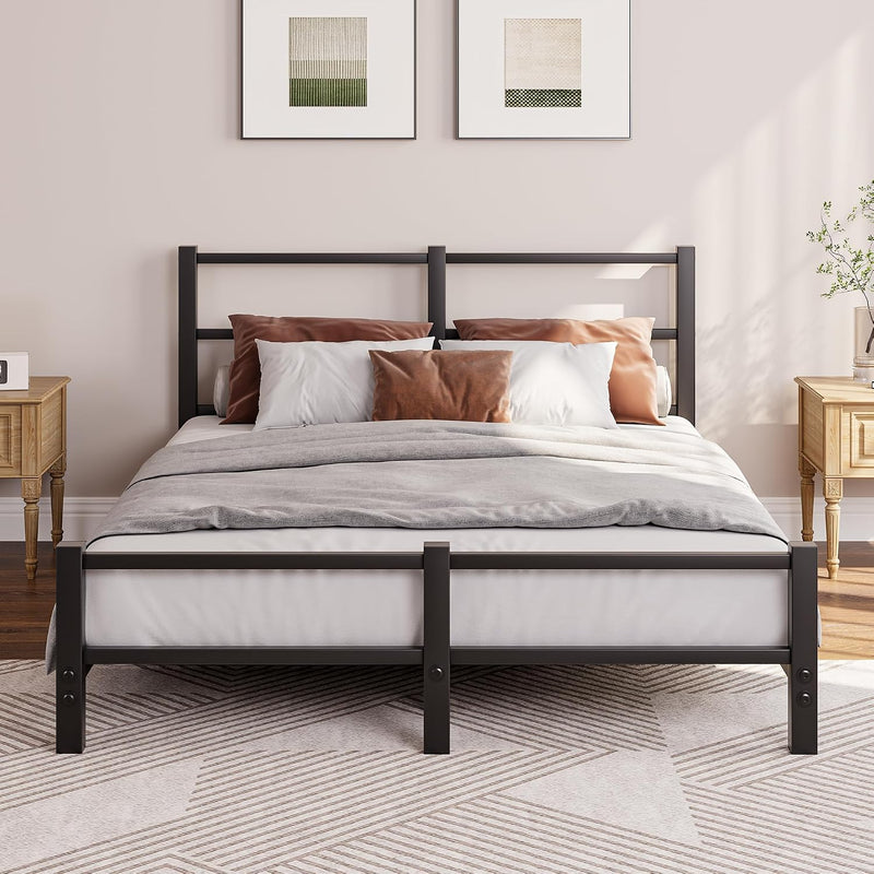 Low Profile Bed Frame with Metal Headboard