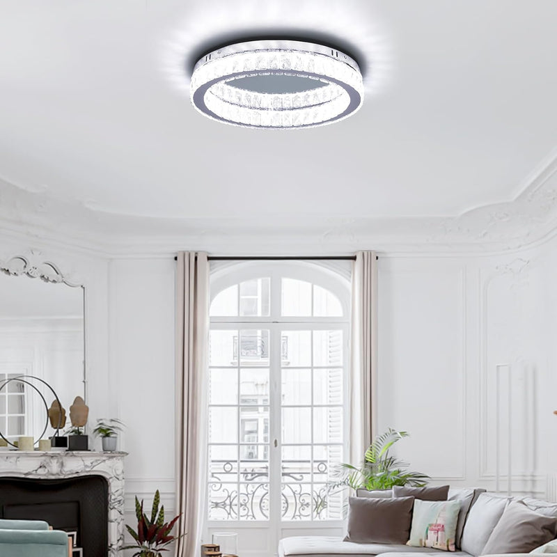 17.7in Crystal Flush Mount Ceiling Light 48W 6000K