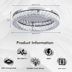 17.7in Crystal Flush Mount Ceiling Light 48W 6000K