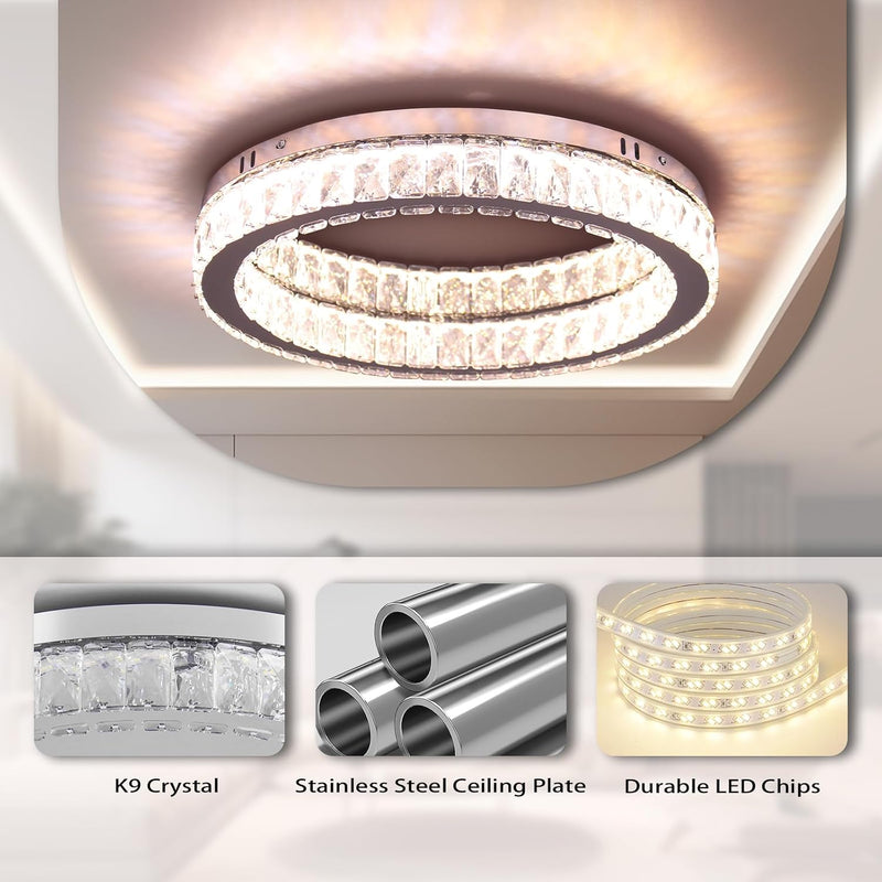 17.7in Crystal Flush Mount Ceiling Light 48W 6000K