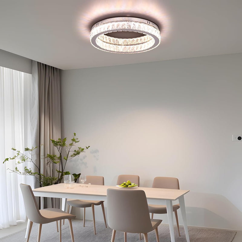 17.7in Crystal Flush Mount Ceiling Light 48W 6000K
