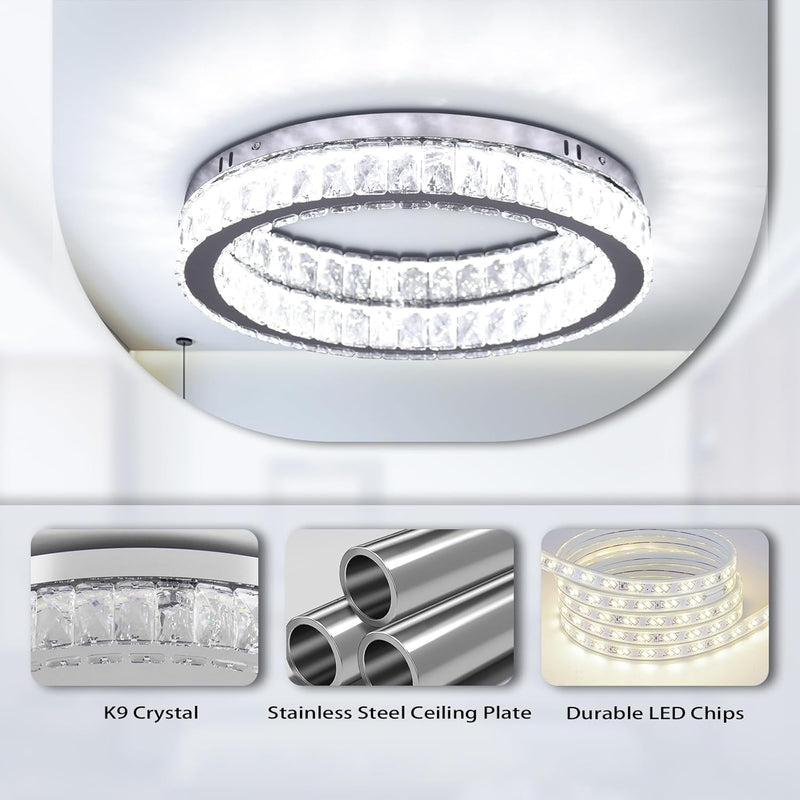 17.7in Crystal Flush Mount Ceiling Light 48W 6000K
