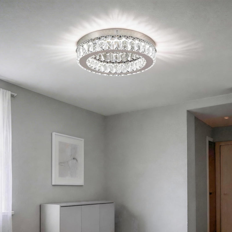17.7in Crystal Flush Mount Ceiling Light 48W 6000K