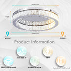 17.7in Crystal Flush Mount Ceiling Light 48W 6000K