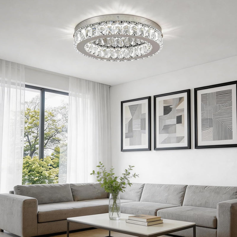 17.7in Crystal Flush Mount Ceiling Light 48W 6000K