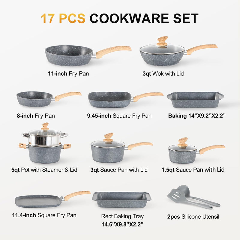 17 Pieces Non Stick Pots and Pans Set