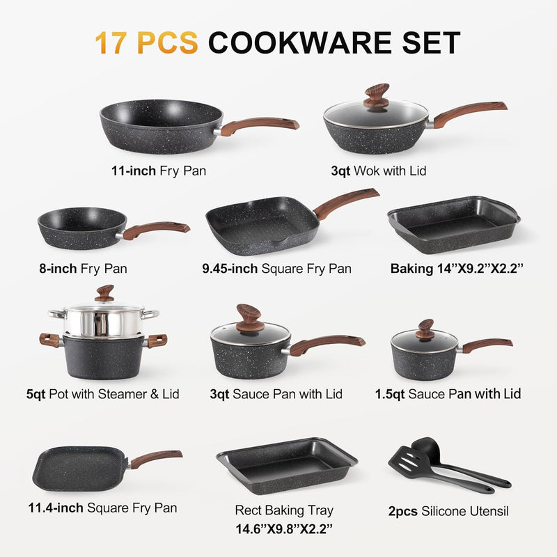 17 Pieces Non Stick Pots and Pans Set