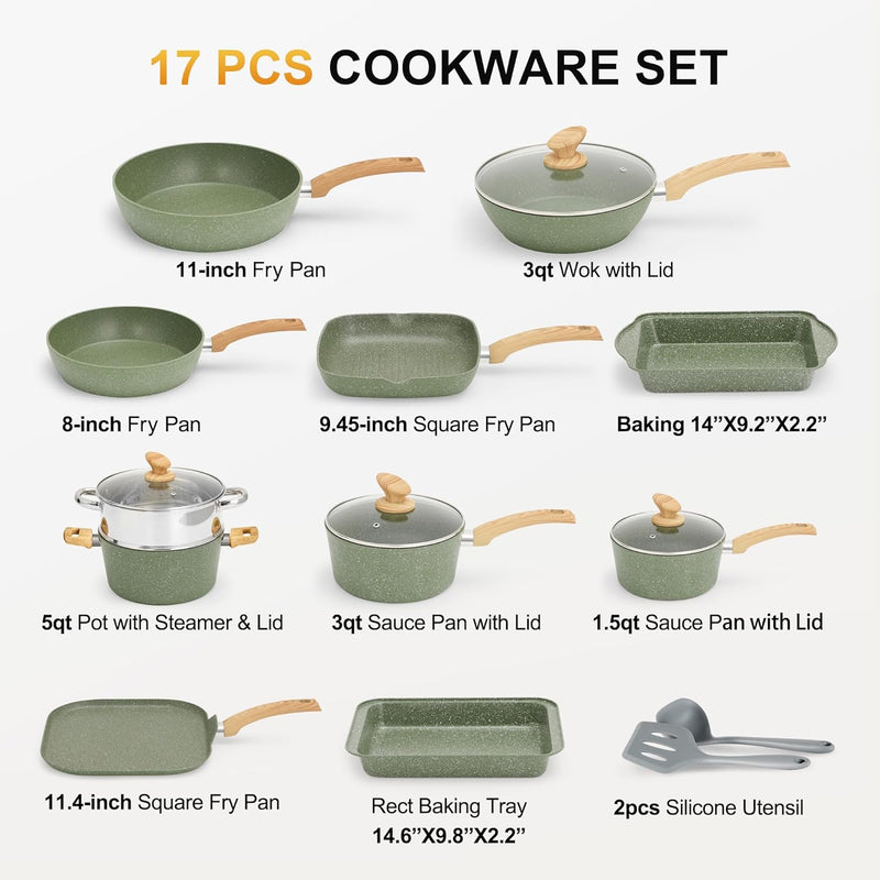 17 Pieces Non Stick Pots and Pans Set