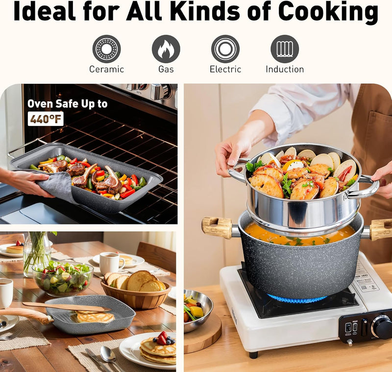 17 Pieces Non Stick Pots and Pans Set